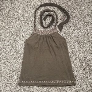 American Eagle Outfitters Embroidered Braided Halter Top Shelf Bra Brown